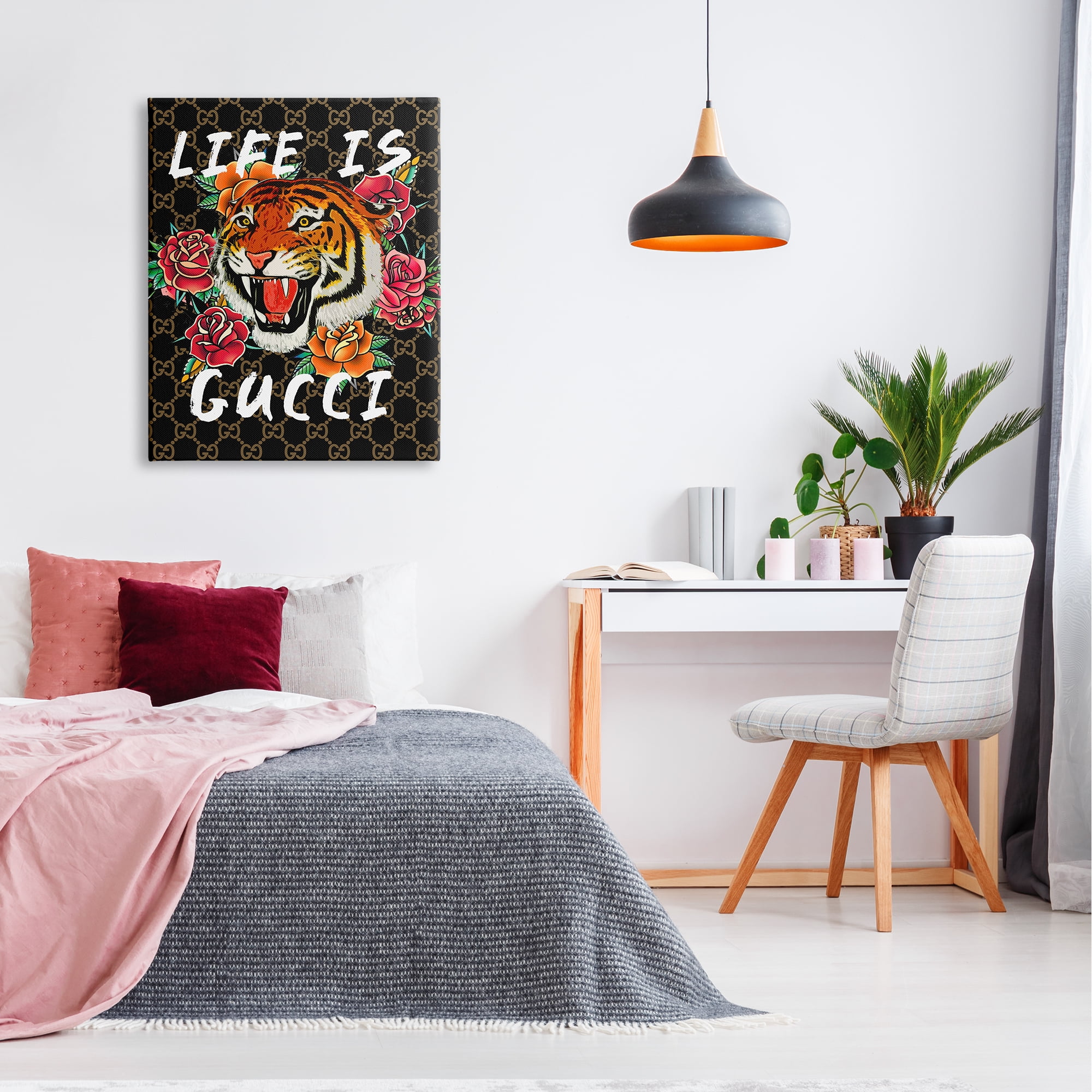 Stupell Industries Glam Tiger & Roses Animals & Insects Painting Gallery Wrapped Canvas Print Wall Art, 30 x 40