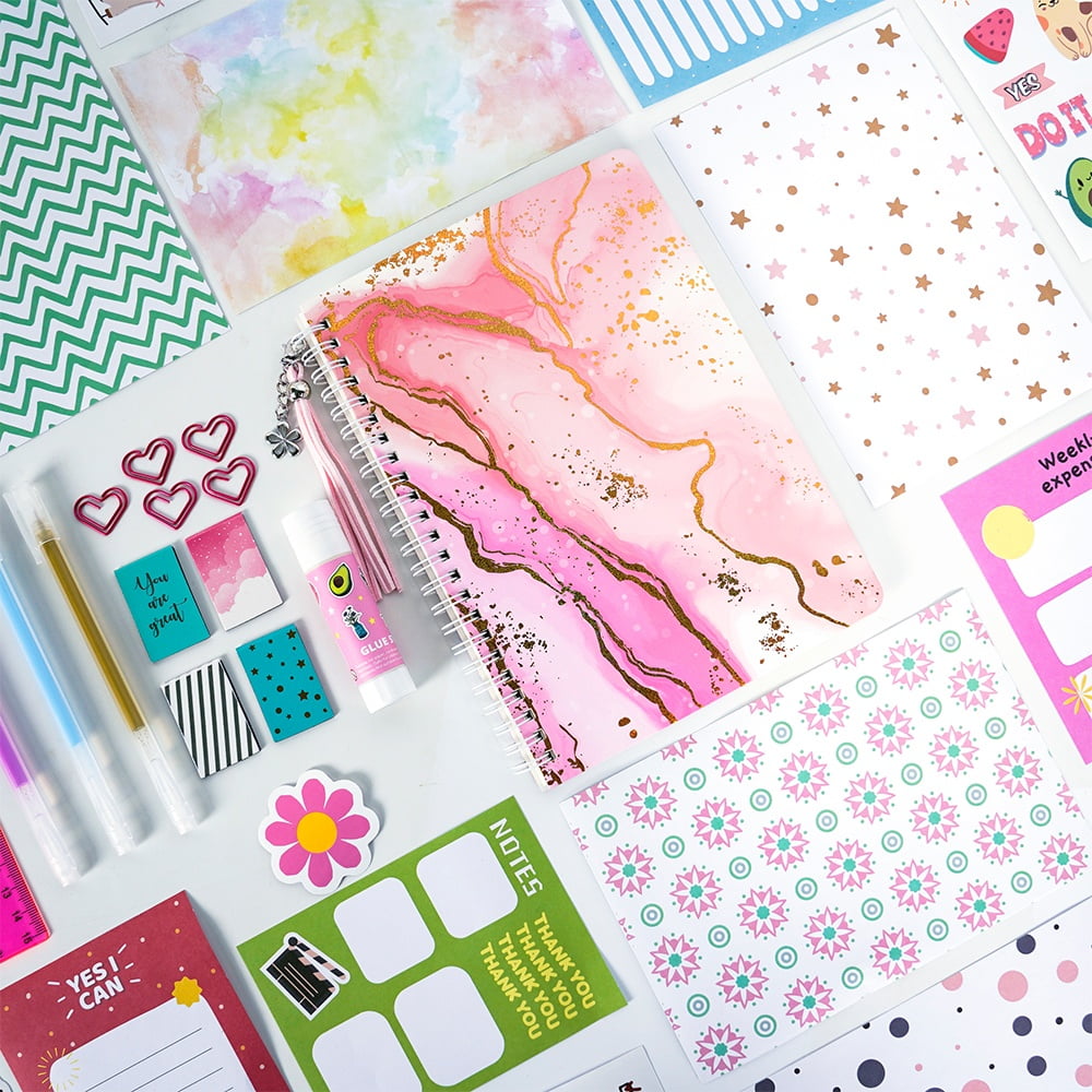 DIY Journal Kit for Girls - PandaTop 48pcs Scrapbook & Diary Supplies Set, Ideal for Teen and Tween girls Ages 8 9 10 11 12 13 14+ Birthday Gift for Girls, Journaling Art Crafts Kit (Pink)