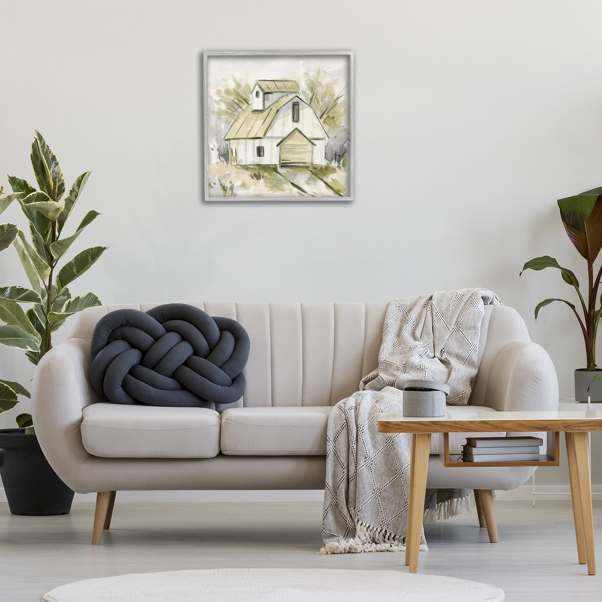 Stupell Industries Soft Neutral Barn Scenery Painting Gray Framed Art Print Wall Art, 24 x 24