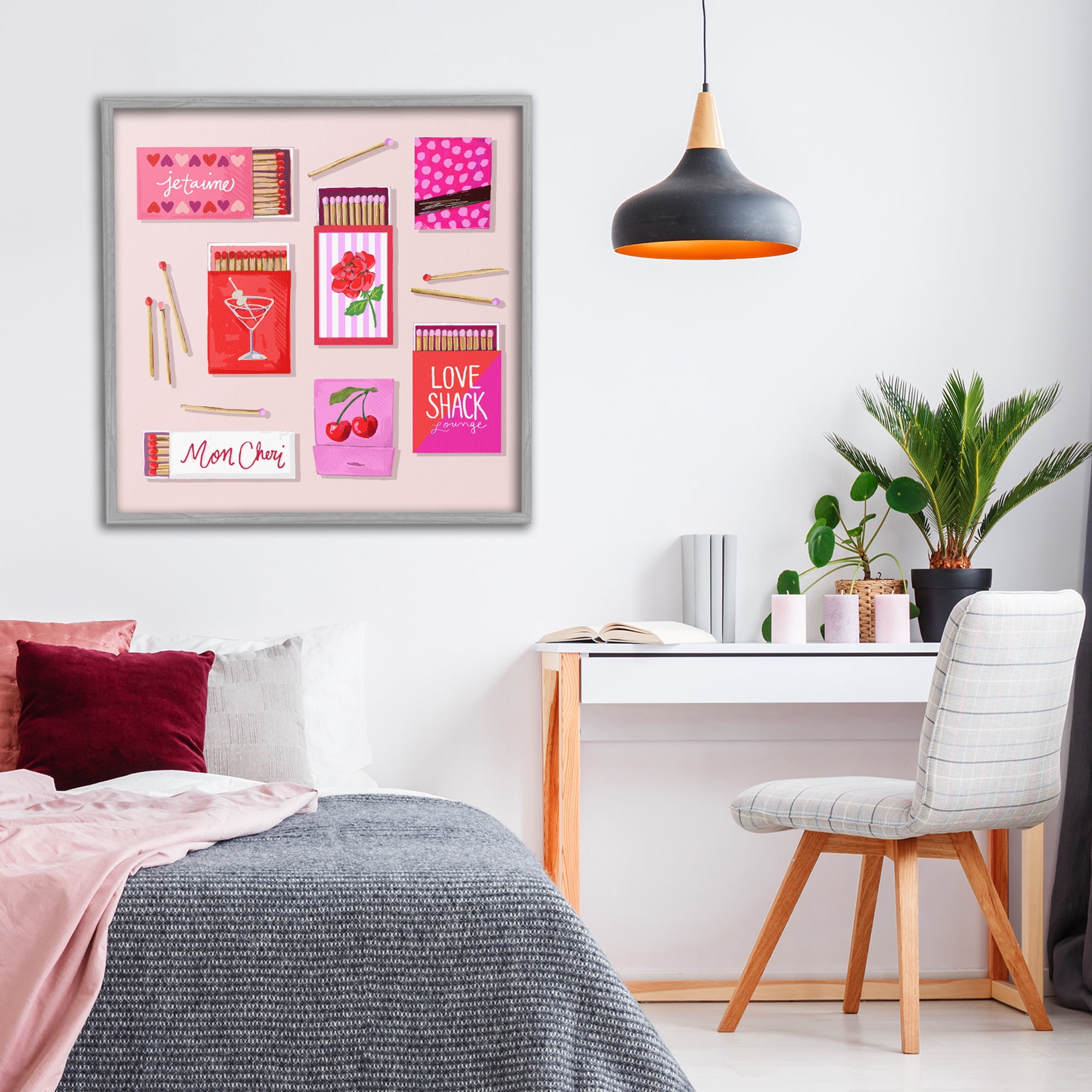 Stupell Industries Je T'aime Romantic Matchbox Set Gray Framed Giclee Art, design by Rachael Reese