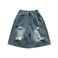 thumbnail image 4 of Boys Wide Leg Ripped Jeans Summer Casual Denim Jeans Cropped Pants Loose Tween Trousers with Pocket Blue,7 Years, 4 of 6