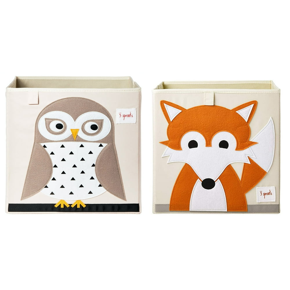 3 Sprouts Kids Playroom Foldable Fabric Storage Cube Bin Box, Fox & Owl (2 Pack) - Walmart.com