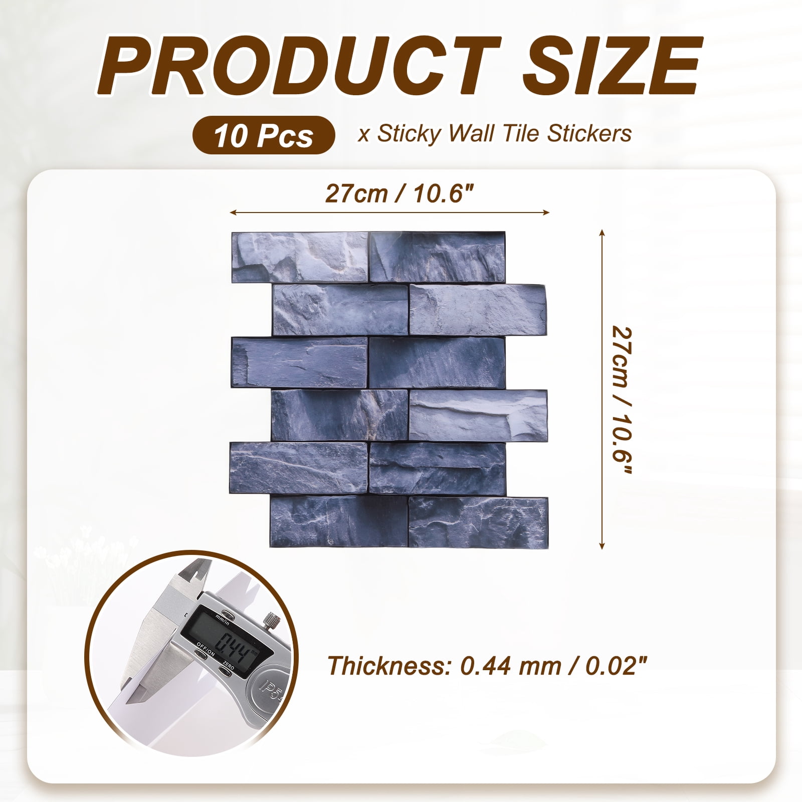 Uxcell 10Pcs Peel and Stick Backsplash Tiles 10.6" x 10.6" 3D Thickened Stone Texture Self-Adhesive Tile Stickers Wallpaper Wall for Kitchen Bathroom Bedroom, Black Silver Gray