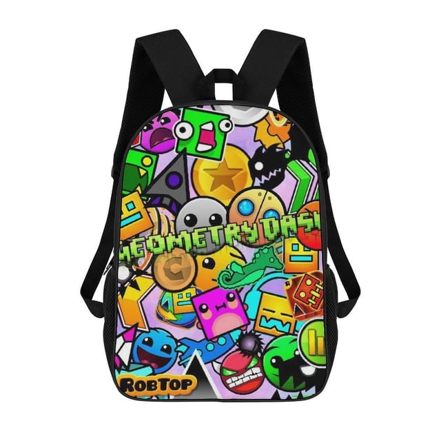 Geometry Dash 17 Inch Backpack Durable Rucksack Multi-Functional Daypack Knapsack