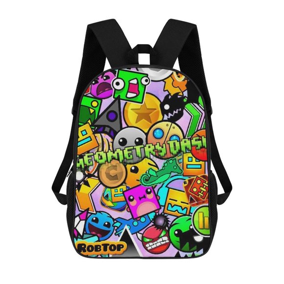 Geometry Dash 17 Inch Backpack Durable Rucksack Multi-Functional Daypack Knapsack