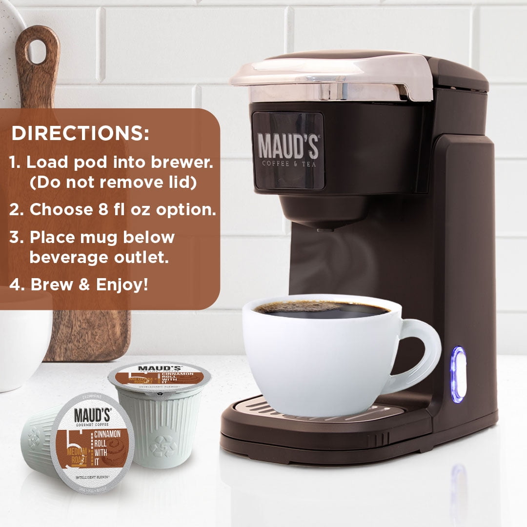 Maud's Cinnamon Roll Flavored Coffee Pods, 50 ct, Medium Roast Flavored Coffee in Single Serve Pods – 100% Arabica Beans, Compatible with Keurig K Cups Maker