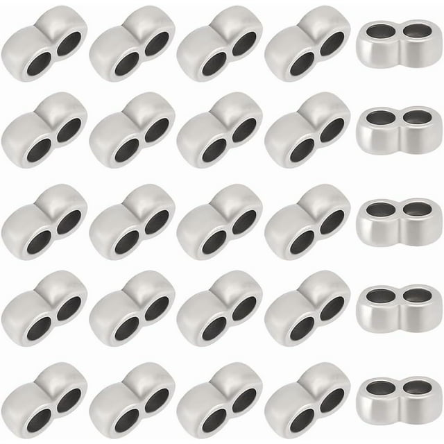25 cuentas deslizantes de acero inoxidable de 3 mm con espaciador de 2 agujeros, conector de múltiples hilos para pulseras de cordón de cuero, fabricación de joyas.