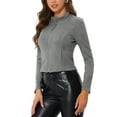 thumbnail image 4 of Chaqueta de motocicleta recortada con cremallera y cuello alzado de ante sintético para mujer INSPIRE CHIC XL Gris, 4 of 6