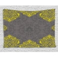 thumbnail image 1 of Grey and Yellow Tapestry, Victorian Style Backdrop with Indian Floral Frame Image, Wall Hanging for Bedroom Living Room Dorm Decor, 60W X 40L Inches, Charcoal Grey and Marigold, by Ambesonne, 1 of 1