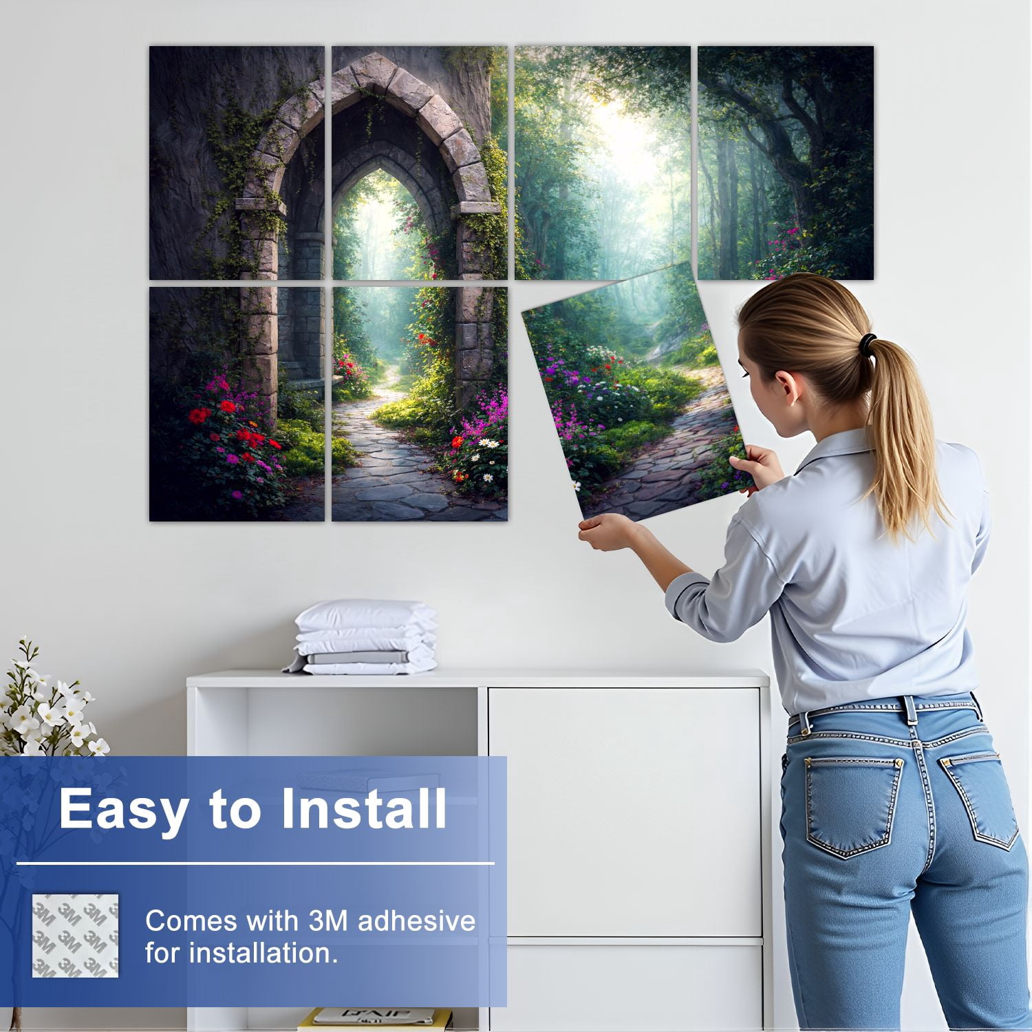 8 Pack Art Acoustic Panels Sound Absorbing Stone Archway Leading to Garden Vibrant Decorative Soundproof Wall Panels Self Adhesive for Nursery Game Room Bedroom 48"x32"
