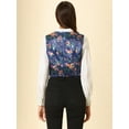 thumbnail image 5 of DARING DIVA Women's Floral Button Closure Cropped Satin Waistcoat M Navy Blue, 5 of 6