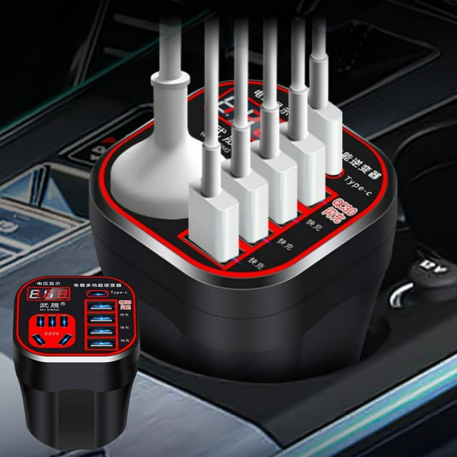 LSLJS Onduleur de Voiture à Affichage Numérique Intelligent Type Tasse 12v24v Alimentation pour Voiture 220v Prise Multifonctionnelle, Smart Socket