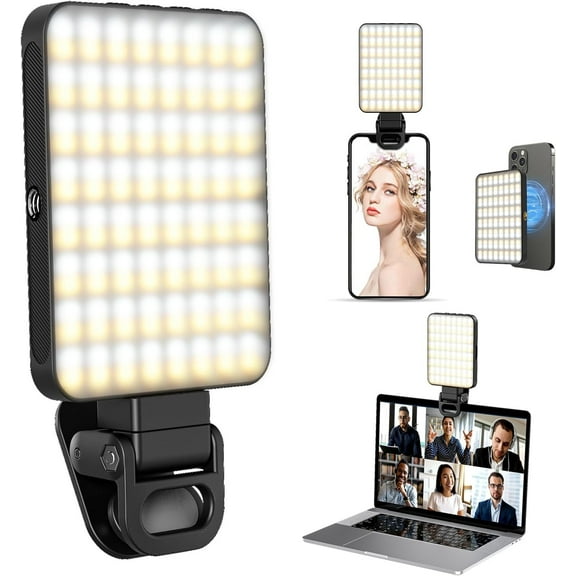 Wiher Selfie Light, Rechargeable Magnetic Clip Light for Video Conference, 128 LED Portable Light, Makeup, TikTok, Vlog Lighting (Black)