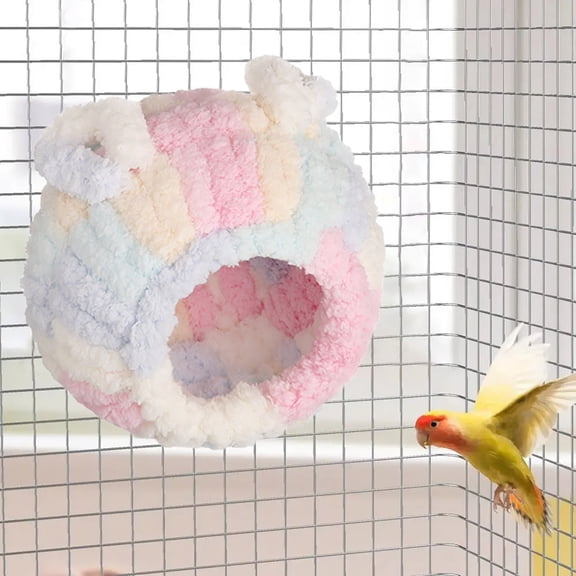 Fluffy Plush Bird Snuggle Hut,Warm Bird Hideout Cave Nest,Soft Winter Cage Sleeping Tent for Parakeets Cockatiels Lovebirds Lorikeets Small Medium Parrots,Cozy Windproof Pet Bird Cage Accessory