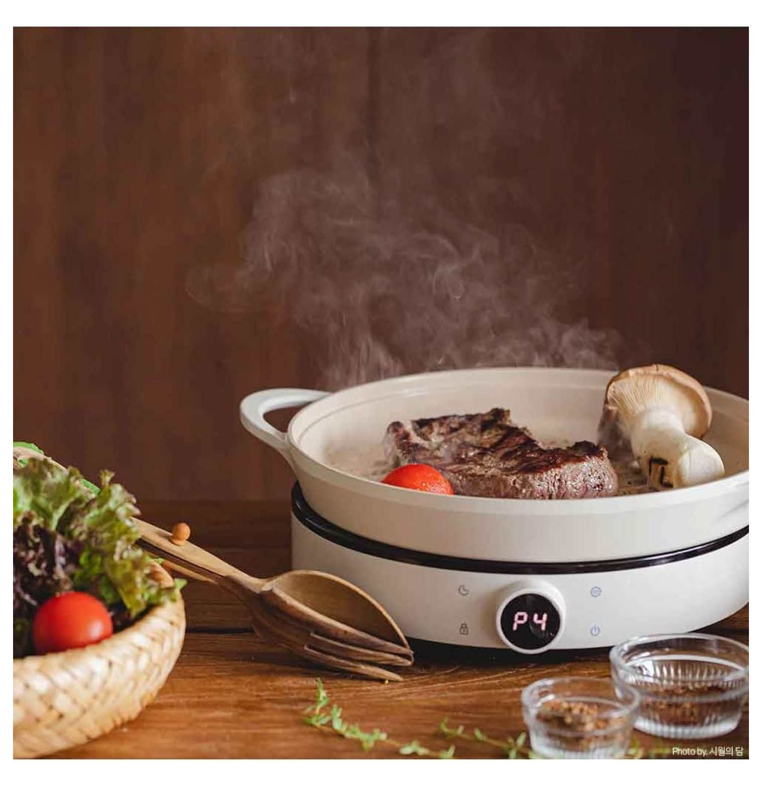 YfulYde FIKA 10inch 26cm Ivory Round Grill Pan, Impact Induction Heating