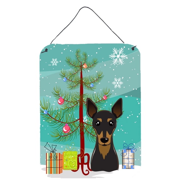 Christmas Tree and Min Pin Wall or Door Hanging Prints