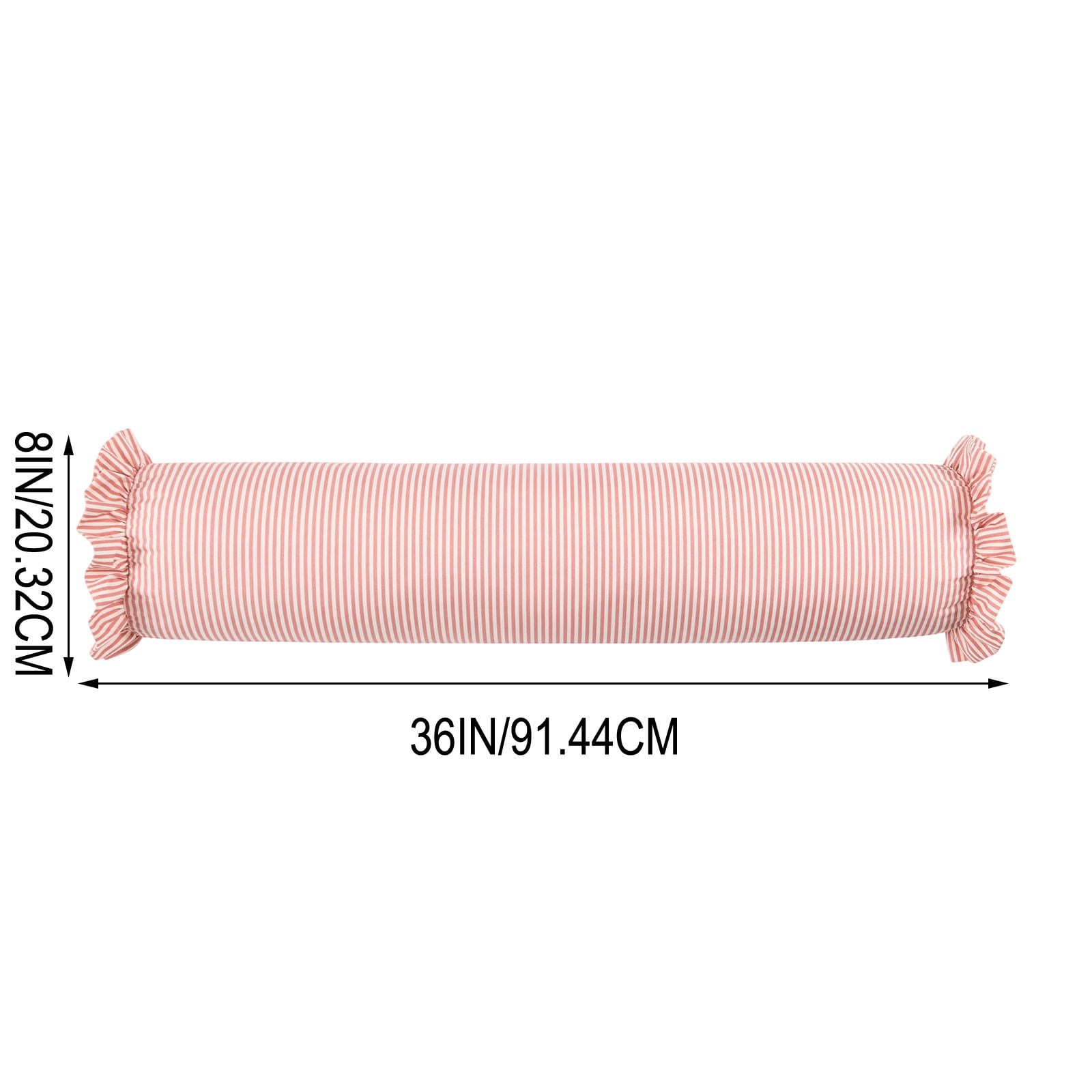 Striped Body Pillow with Ruffled Edges, Large Round Bolster Roll Pillow for Side Sleepers, Tube-Style Hugging Body Pillow for Bed & Sofa, Removable Washable Cover, 36 x 8 Inch, Pink