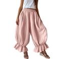 thumbnail image 2 of LUGOGNE Harem Pants Women Smocked Elastic Waist Baggy Lounge Pants Pleated Ruffle Hem Lightweight Flowy Casual Trousers with Pockets Pink,XL, 2 of 6