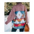thumbnail image 5 of Women'S Loose Lapel Long-Sleeved Denim Patchwork Jacket Retro Raw Edge Mid-Length Jacket Brick Red L, 5 of 6