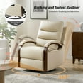 thumbnail image 5 of Manual Genuine Leather Recliner Chairs 360-Degree Swivel Rocking Metal Base Set of 2 for Living Room Beige, 5 of 9
