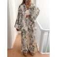 thumbnail image 6 of Women 2 Piece Outfits Sets Dressy Shirt Wide Leg Drawstring Pants Sets Dark Gray L, 6 of 9
