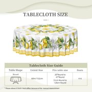 Lemon Floral Wreath Round Tablecloth Waterproof & Washable Table Cover Polyester Table Cloth for Kitchen Dining Tablet Party Dining Tablet