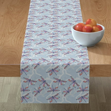 

Cotton Sateen Table Runner 90 - Tropical Dragonflies Dragonfly Gray Blue Hand Drawn Insects Modern Bright Colour Purple Branches Print Custom Table Linens by Spoonflower