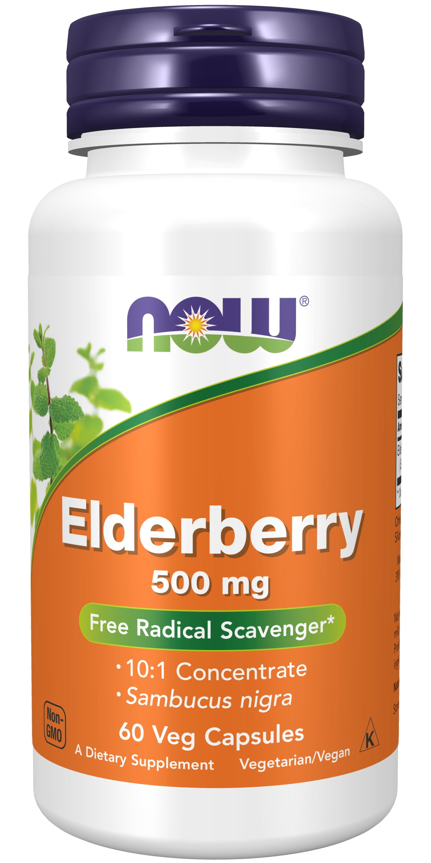 NOW Supplements, Elderberry (Sambucus nigra)500 mg, 10:1 Concentrate, 60 Veg Capsules