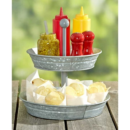 Metal Serveware - 2-Tier Galvanized Metal Serving Tray