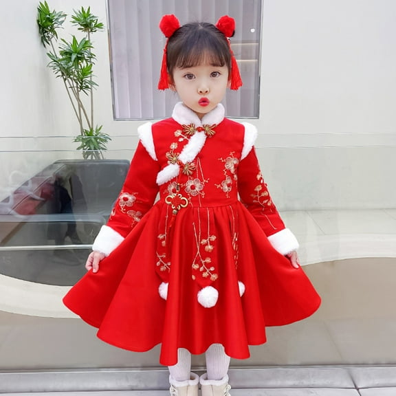 CHUOU Toddler Baby Kids Girls Lunar Chinese New Year Tang Suit Thick Warm Princess Dresses Clothes