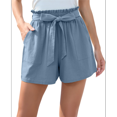 thumbnail image 3 of Women Casual Shorts Bowknot Tie Waist Summer Shorts with Pockets Gray Blue S, 3 of 7