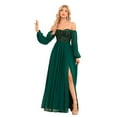 thumbnail image 2 of Beauty-Emily Elegant multi-wear one-shoulder high-slit lace-up dress fully lined sequin spliced chiffon long-sleeve dress, 2 of 5