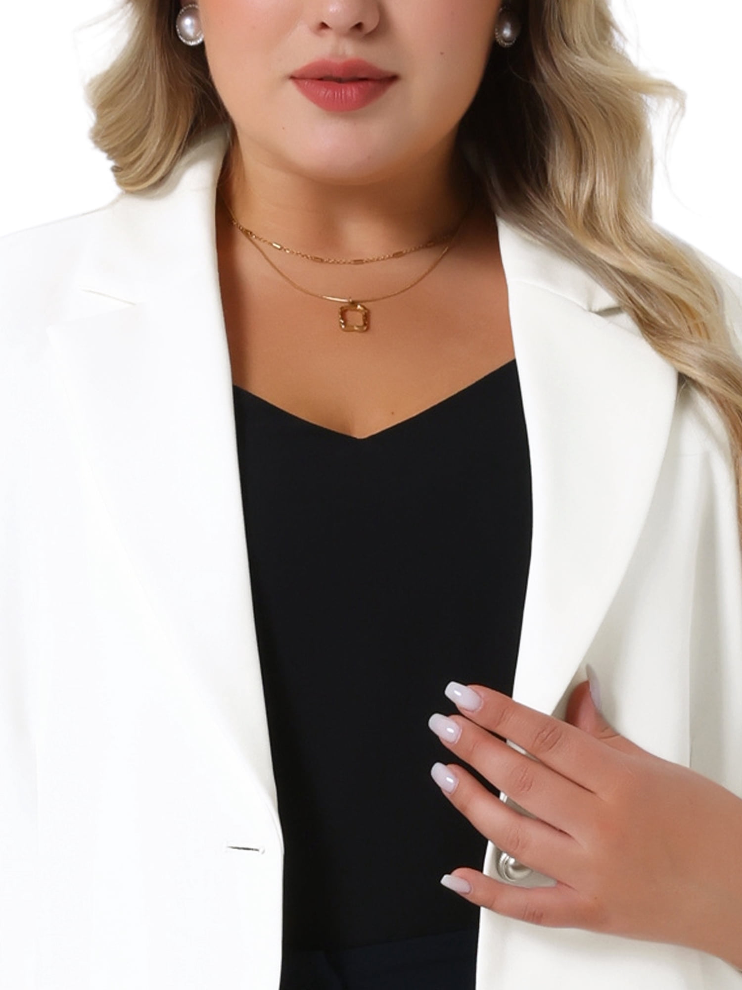 DARING DIVA Women's Plus Short Puff Sleeve Notched Lapel Blazer Jackets White 4X
