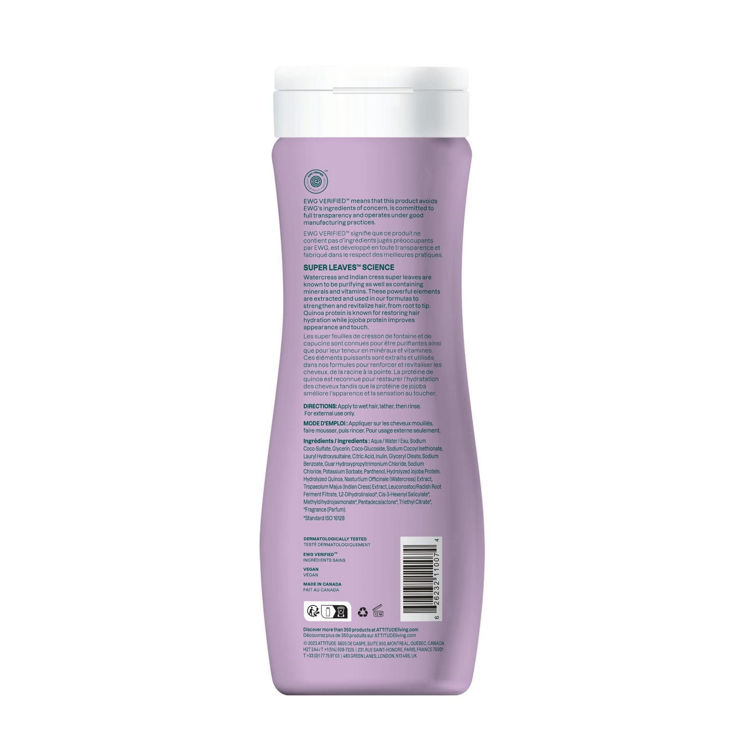 ATTITUDE super leaves, Shampoing Hydratant Intense, Quinoa et Jojoba