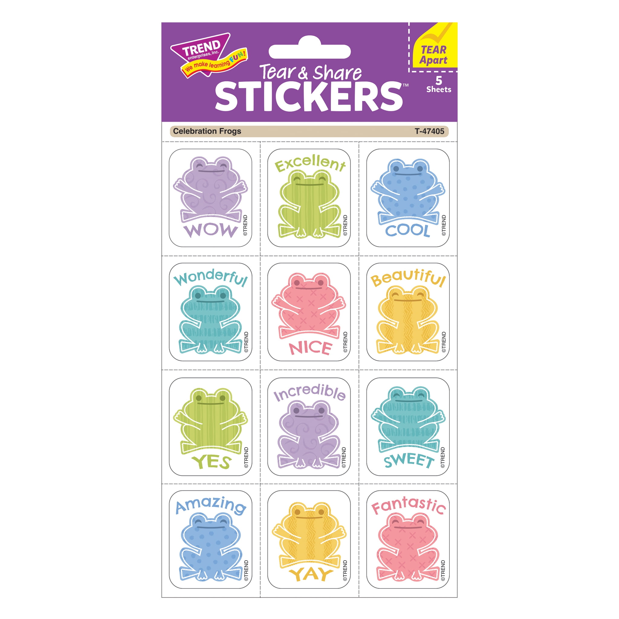 TREND Celebration Frogs Tear & Share Stickers, 60 Per Pack, 6 Packs