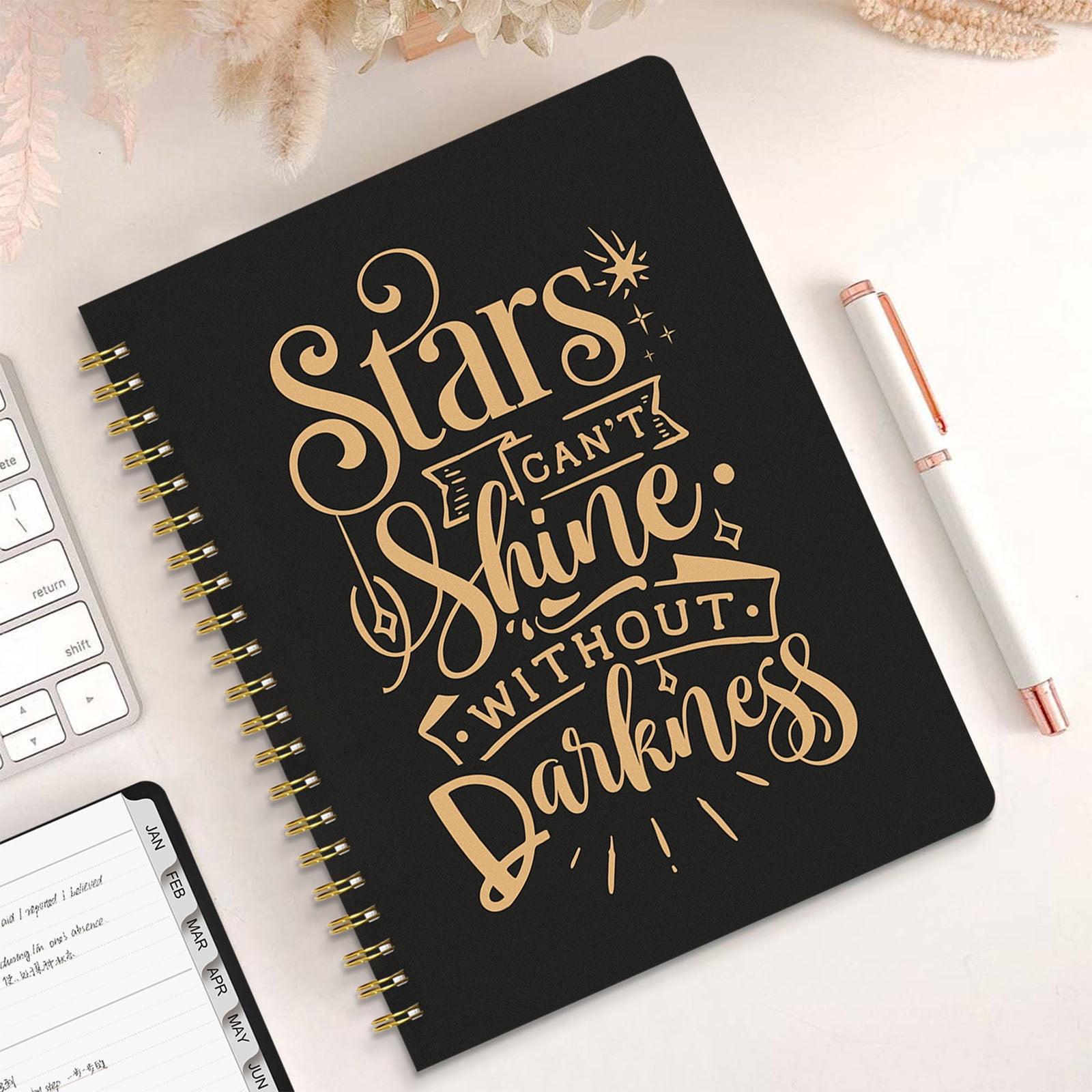 Tuvgenk Spiral Notebook A4 Black Subject Notebook Thick Stars Travel Diary with Separating Pages