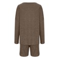 thumbnail image 4 of Lovskoo Pajamas for Women Set Ribbed Knit Lounge Set Long Sleeve Top and Shorts Sleepwear Pajama Set Two Piece Shorts Outfits Set Brown M, 4 of 7