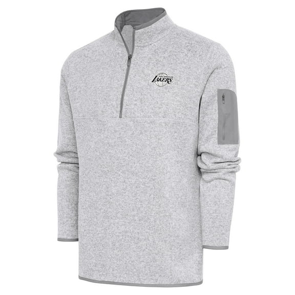 Men's Antigua Heather Gray Los Angeles Lakers Metallic Logo Fortune Quarter-Zip Jacket