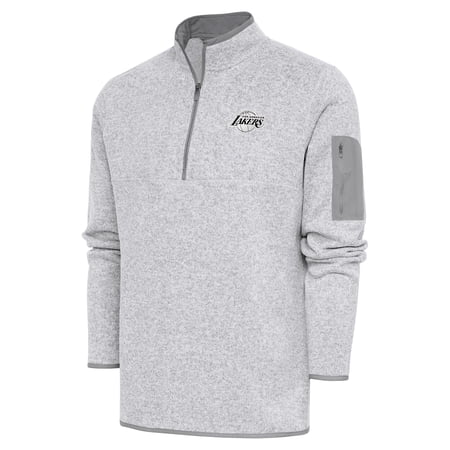 Men s Antigua Heather Gray Los Angeles Lakers Metallic Logo Fortune Quarter-Zip Jacket