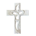 thumbnail image 1 of Cruz de madera tallada sagrada con corazones huecos entrelazados Cruz de mesa para sobremesa Grande Blanco, 1 of 9