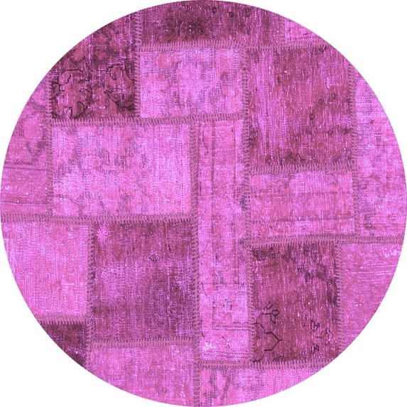 Ahgly Company Indoor Round Patchwork Purple Transitional Area Rugs, 3' Round