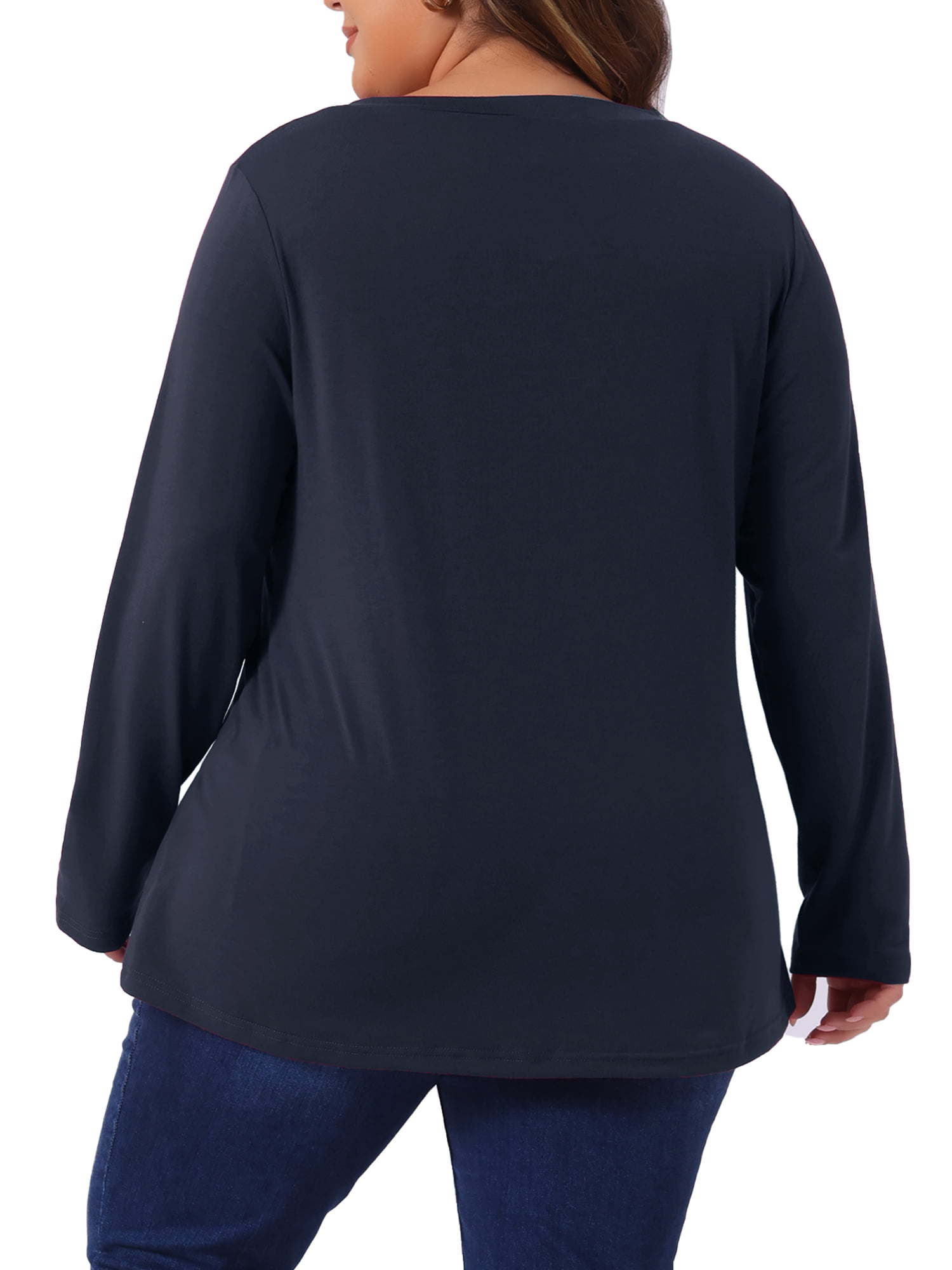 DARING DIVA Women's Plus Size Long Sleeve Button Side Swing Blouses 4X Navy Blue