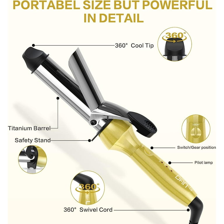 Travel Mini Curling Iron Titanium 1 inch Small Compact Curling Iron Dual Voltage with 3 Settings Fast Heating