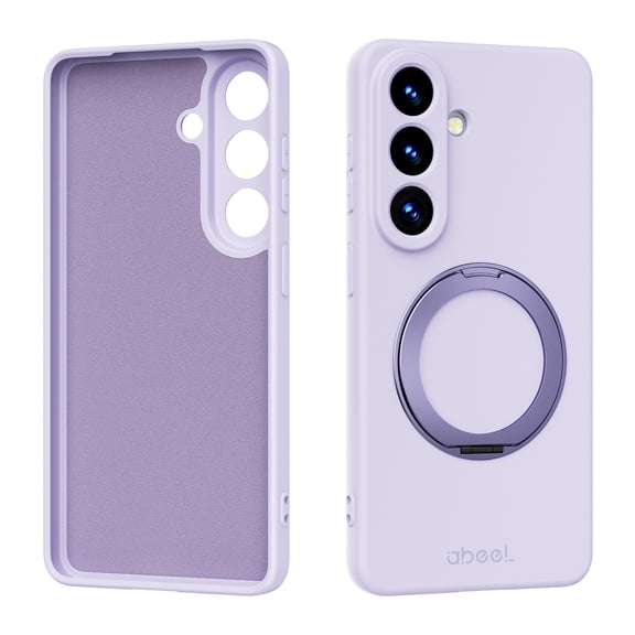 for Samsung Galaxy S26 Case, Compatible with MagSafe, Ultra Slim Silicone Phone Case with Rotating Ring Stand Magnetic Shockproof Protective Cover with Anti-Scratch Microfiber Lining, Purple