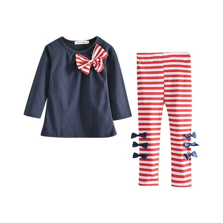 

Thhvdrg Baby Girl Clothes Kids Toddler Girl Outfits Long Sleeve Bow Shirts Tops and Stripe Pants Fall Winter 2Pcs Outfits