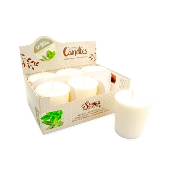Eucalyptus Spearmint Soy Votive Candles - Scented with Essential & Natural Oils - 6 White Natural Votive Candle Refills - Fresh & Clean Collection