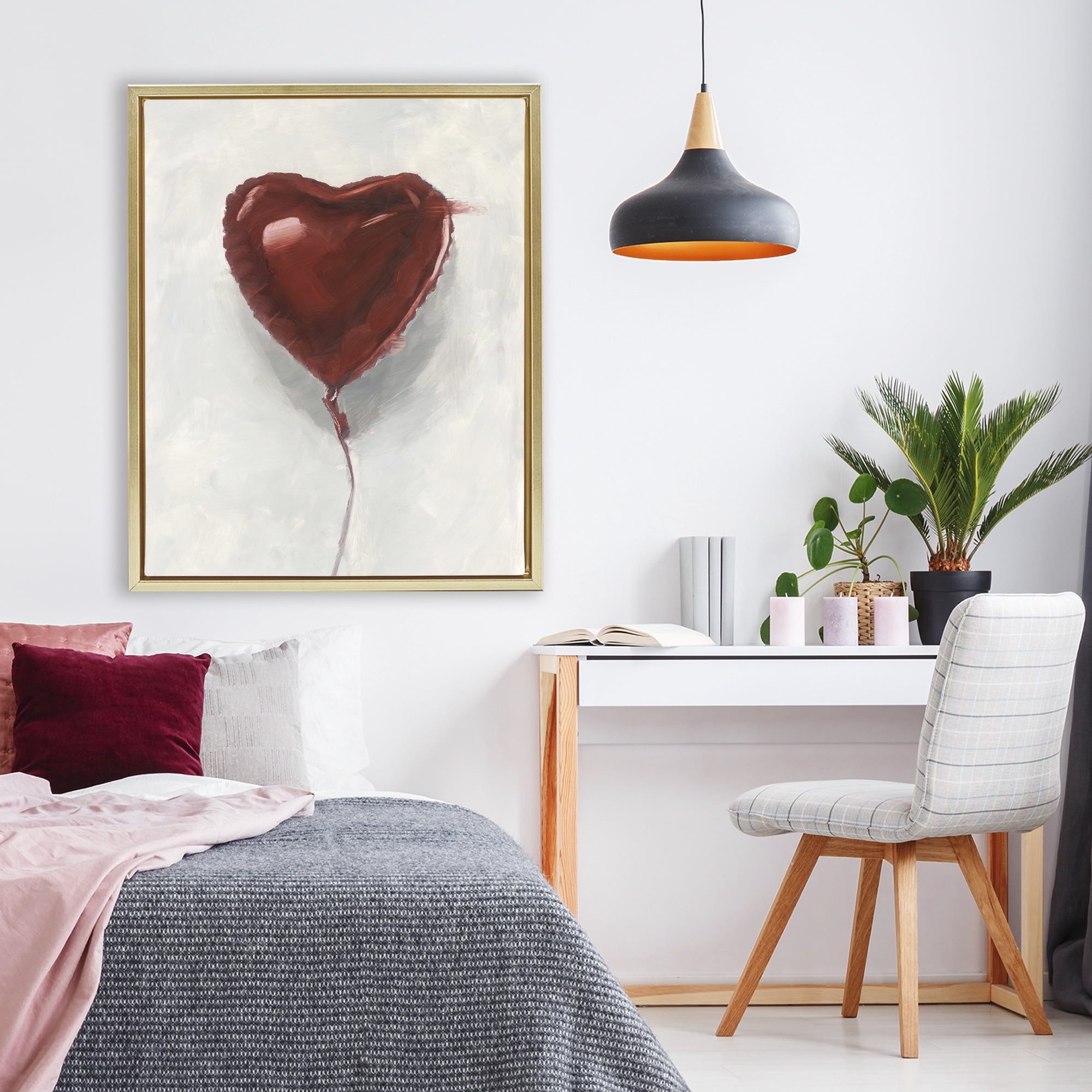 Stupell Industries Heart Shaped Balloon Gold Framed Floater Canvas Wall Art, design by Ethan Harper