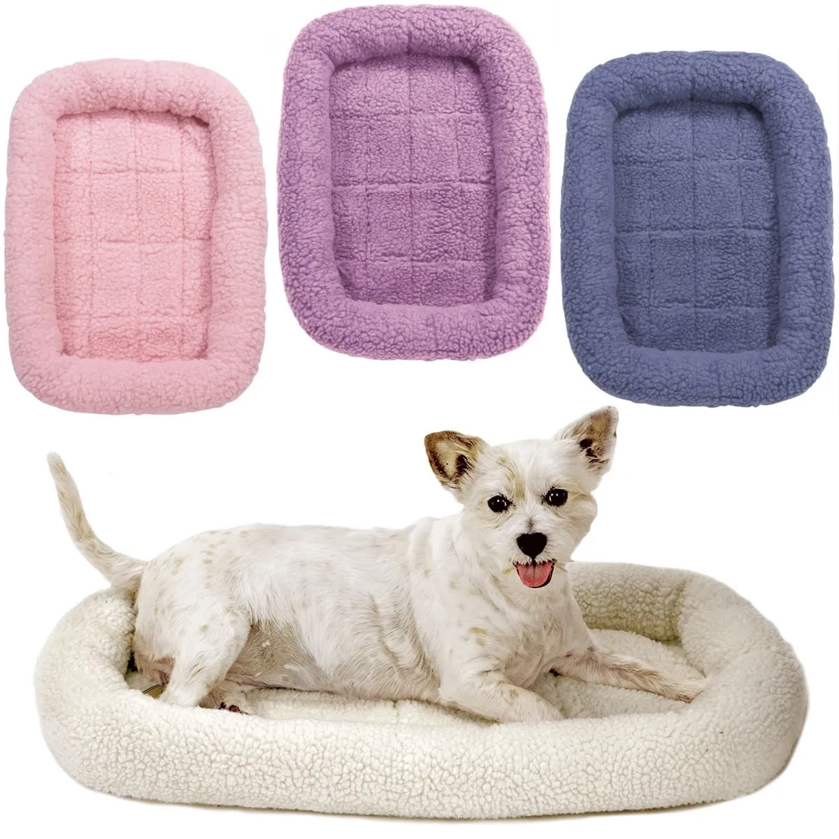 Sherpa Crate Dog Beds Soft Plush Comfortable Bolster Sides (Medium/Large,Natural)