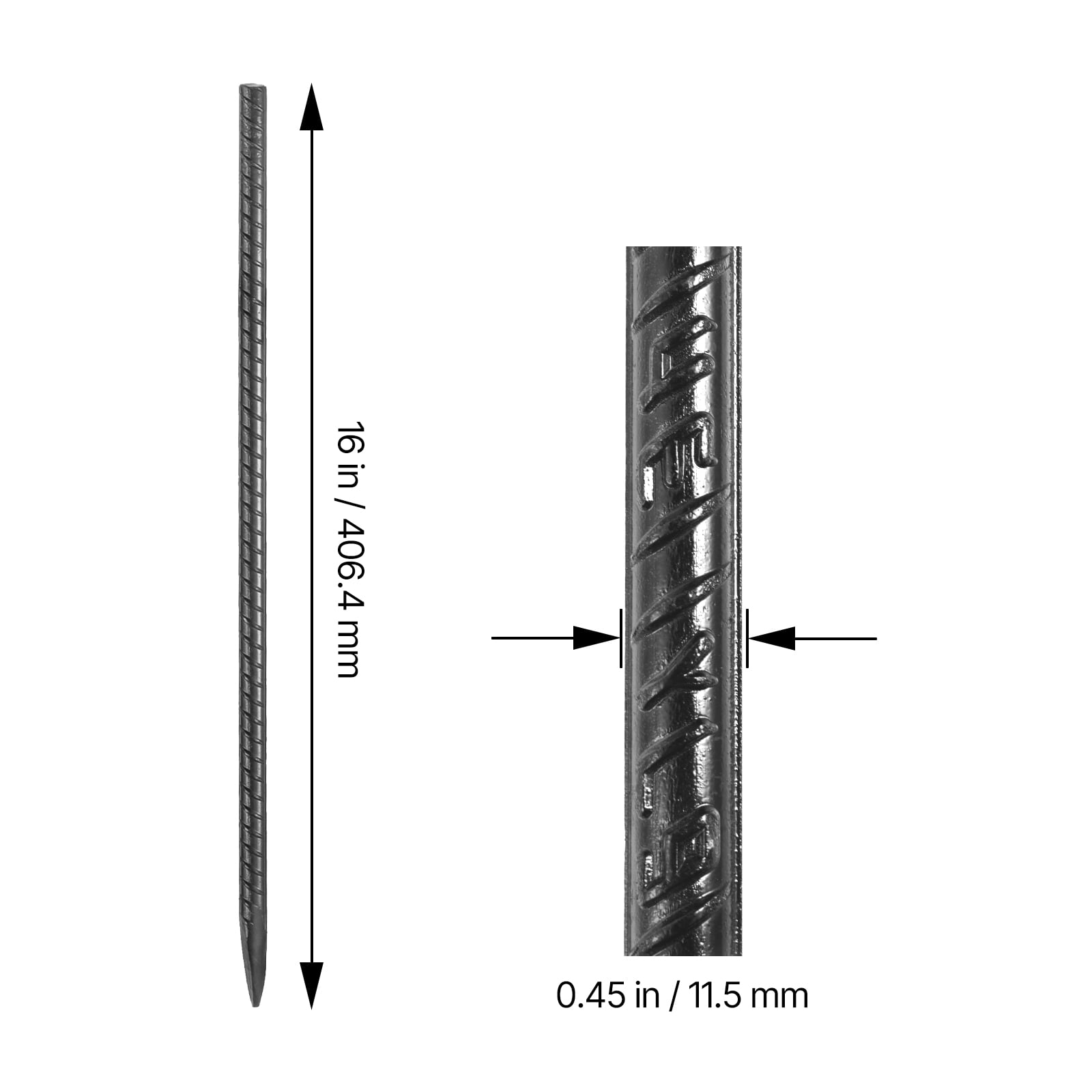 VEVOR Rebar Stakes, 16-Inch, Heavy-Duty 0.45 in Diameter, Straight Galvanized Steel Ground Anchors with Chisel Point End & Rust-Resistant Coating, for Gardening Support, Fence, Camping Tents