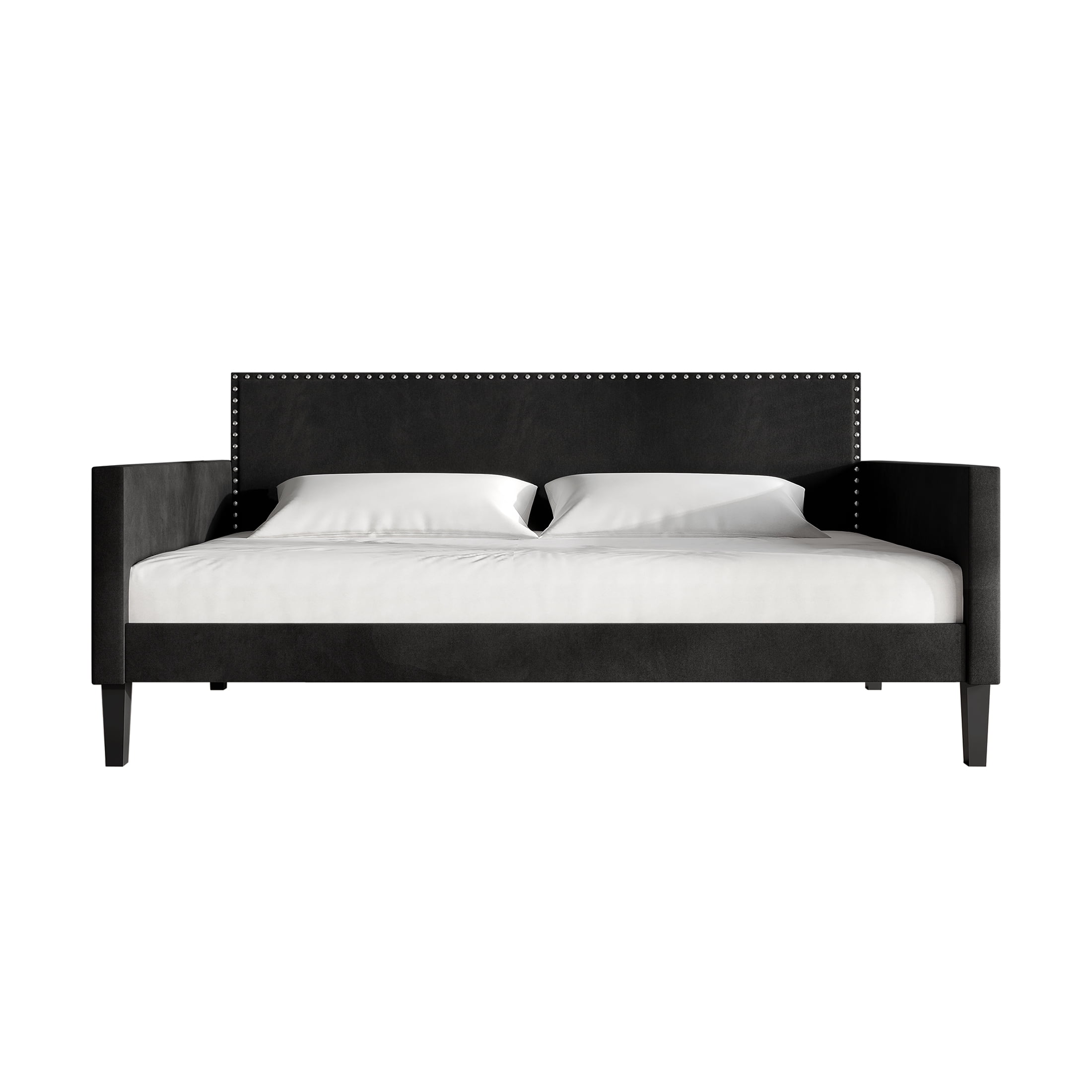 Castle Place Contemporary Velvet Twin Daybed with Nailhead Trim,  Black